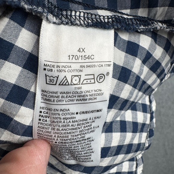 Old Navy Top Womens 4X Navy Gingham Plaid Peplum Babydoll Cotton Blouse Crop NEW - Picture 6 of 9